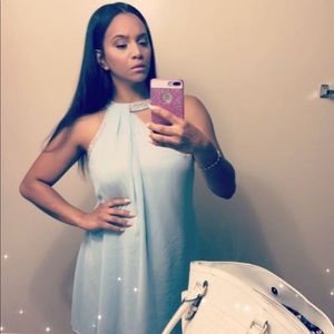 Blue halter silk dress